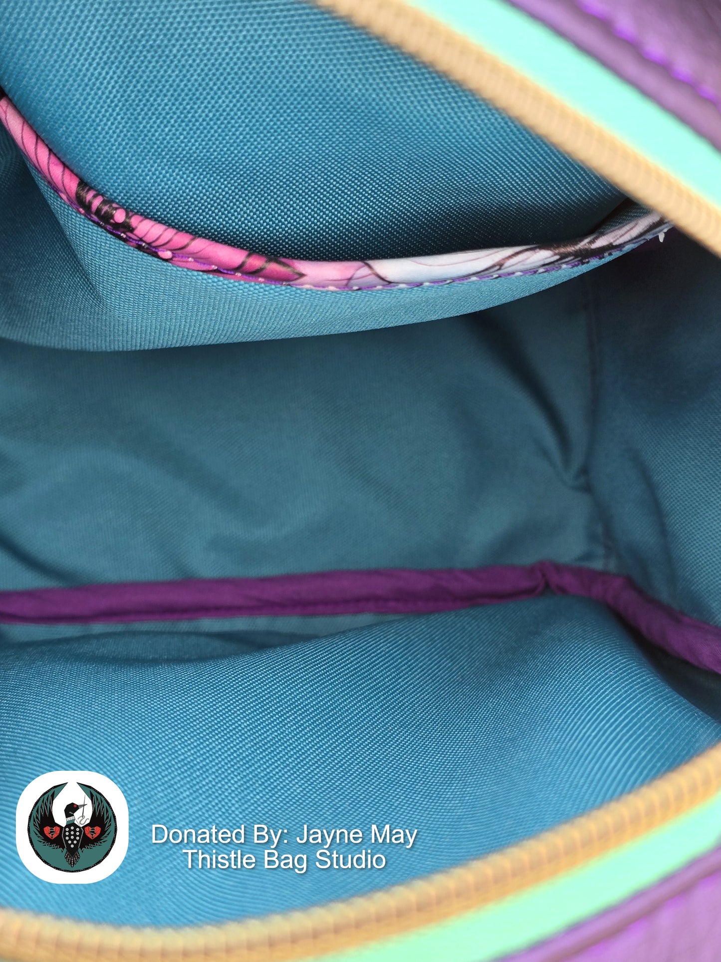 Close-up of a blue bag interior