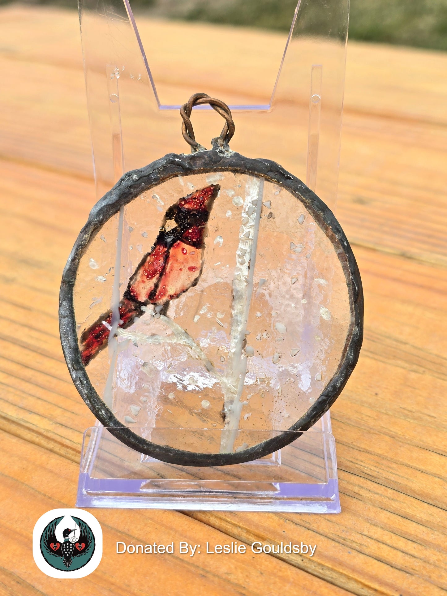 handpainted cardinal in snow ornament