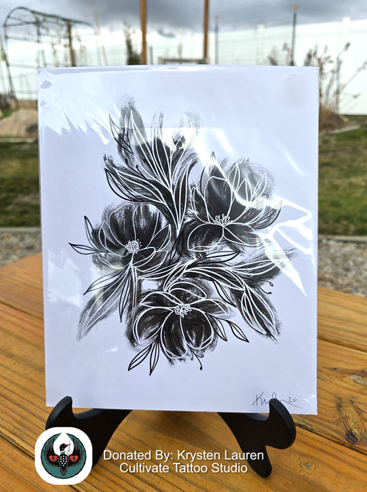 Black and white floral print, hand-signed