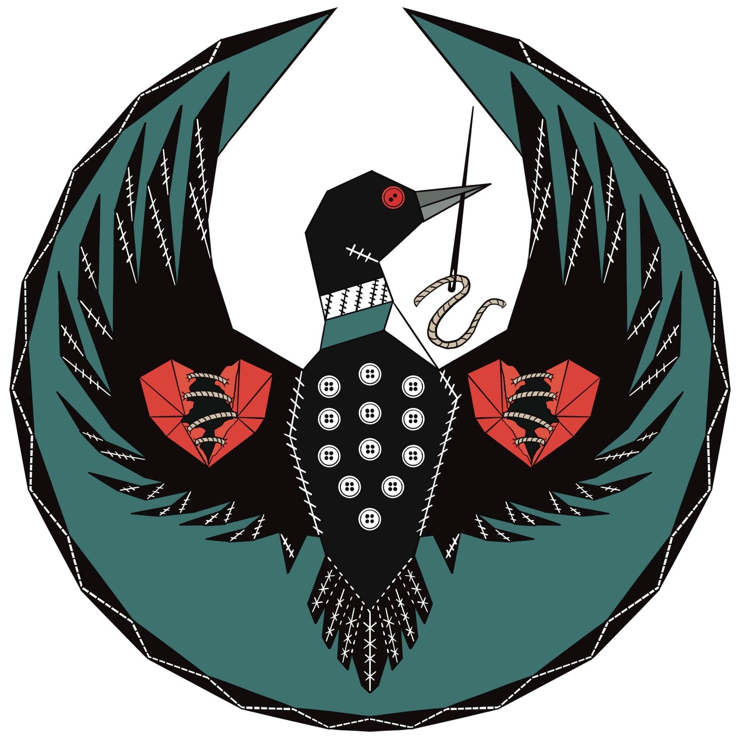 Decorative emblem with a stylized bird design on a white background